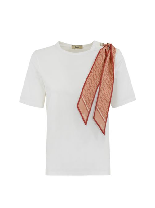 T-shirt in cotone con foulard in seta Bianco/Rosa Herno | JG000276D 520031041